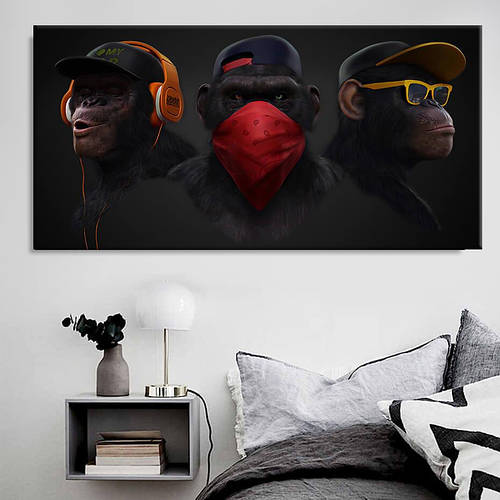 Купить Картина С Обезьянами На Холсте Gangster Monkey, В Спальню, В ...