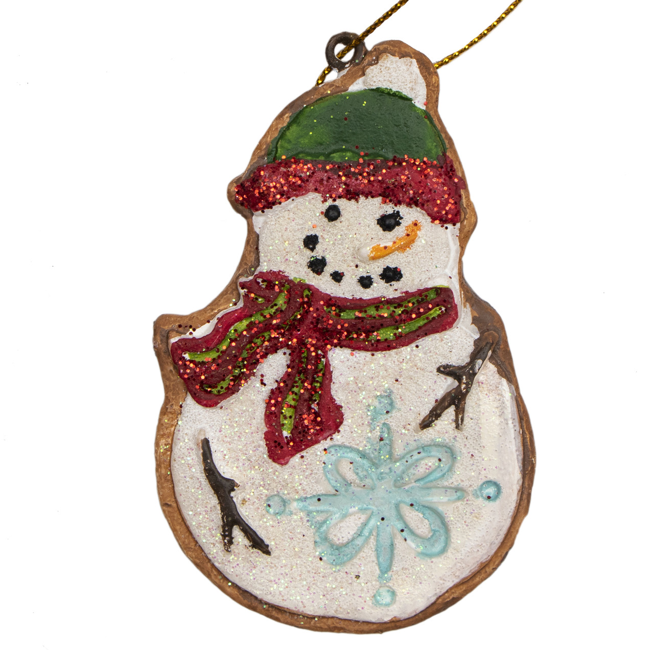 Ялинкова іграшка Сніговик в зеленій шапці, 7,6 см, білий, полістоун, декоративна новорічна фігурка (000630-4), фото 1