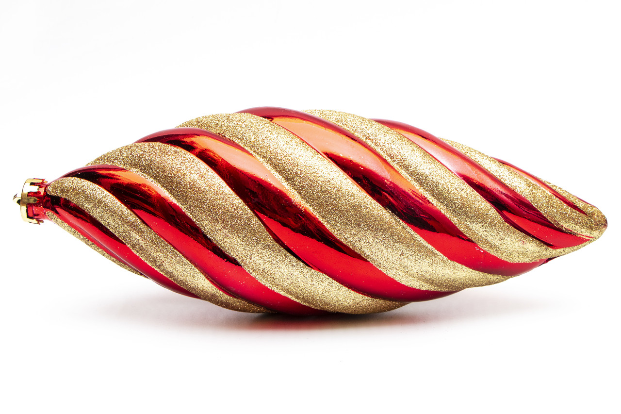 Велика ялинкова іграшка - бурулька, 30 см, червоний, золотистий, глянець, гліттер, пластик (891565), фото 1