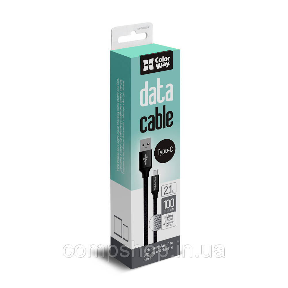 Кабель Colorway USB Type-C 2.1А 1м чорний (CW-CBUC003-BK)