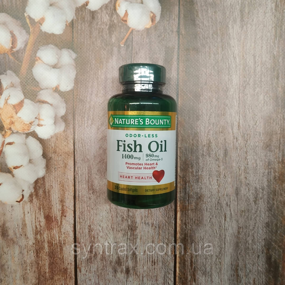 Nature's Bounty Fish Oil 1400 mg 39 coated soft 980 mg active omega, Омега 3 риб'ячий жир 39 капсул з покриттям