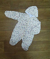 Комбинезон человечек для новорожденного теплый на подкладке ясельный с капюшоном на молнии для девочки