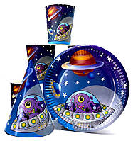 Посуд "Космос" одноразовий (Тарілки, Склянки Ковпаки)