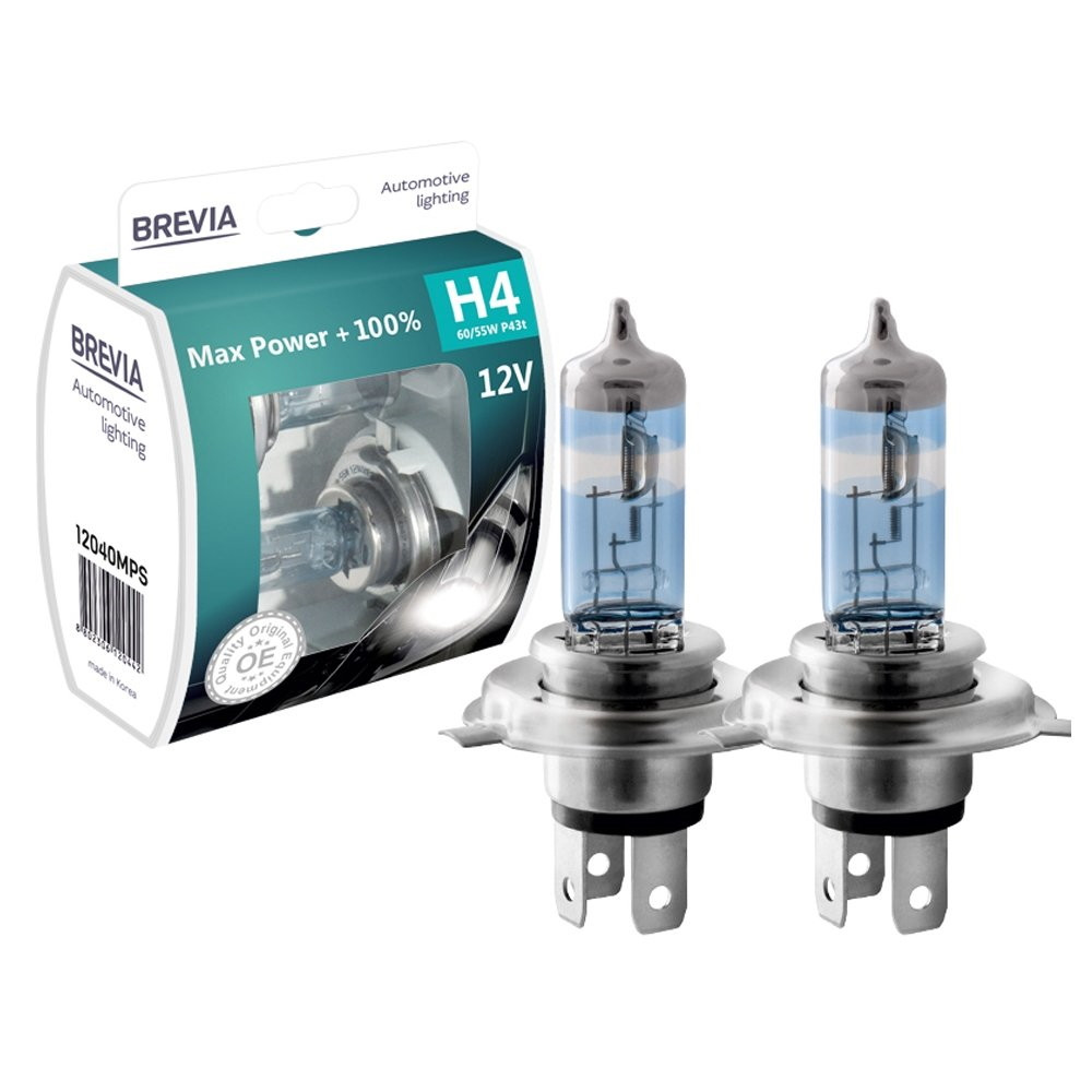 Автолампи, глологенні лампи для авто Н4 12 V 60/55 (43) BREVIA Max Power+100% (2 шт.)