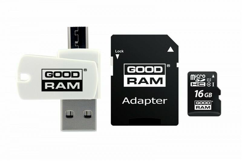 Картка пам'яті MicroSDHC 16 GB UHS-I Class 10 Goodram + SD-adapter + OTG Card reader (M1A4-0160R12)