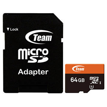 Картка пам'яті MicroSDXC 64 GB UHS-I Team + SD-adapter (TUSDX64GUHS03)