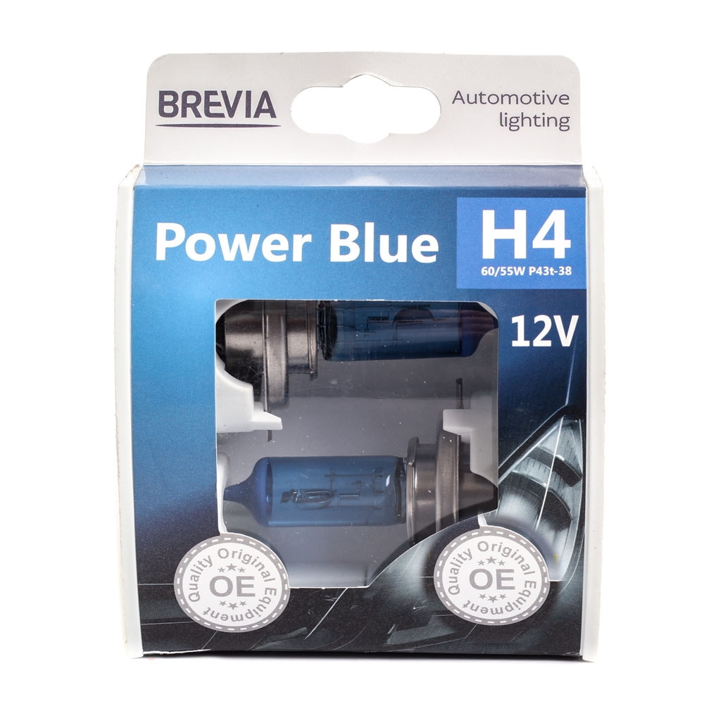 Автолампи, глологенні лампи для авто Н4 12 V 60/55 BREVIA Power Blue 4200K (2 шт.).Ближнє-дальнє світло