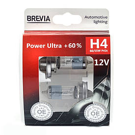 Автолампи, глологенні лампи для авто Н4 12 V 60/55 (43) BREVIA Power Ultra +60% (2 шт.)