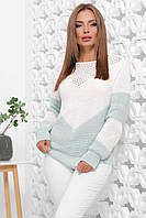 Красивий жіночий теплий зимовий светр двоколірний білий-м'ятний
