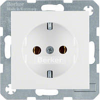 Розетка електрична з заземленням Berker для колекцій S. 1/B. 3/B. 7 GLAS, колір «полярний білий матовий», 47431909