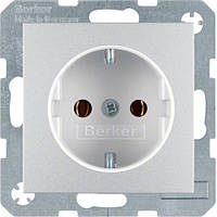 Розетка електрична з заземленням Berker для колекцій S. 1/B. 3/B. 7 GLAS, колір «алюмінієвий матовий», 47431404