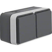 Розетка з з/к подвійна горизонтальна IP55, сірий, 16А/250В W. 1