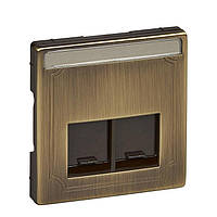 Панель телефонної/комп'ютерної розетки на 2 виходи Merten SD MTN466643 Антична латунь