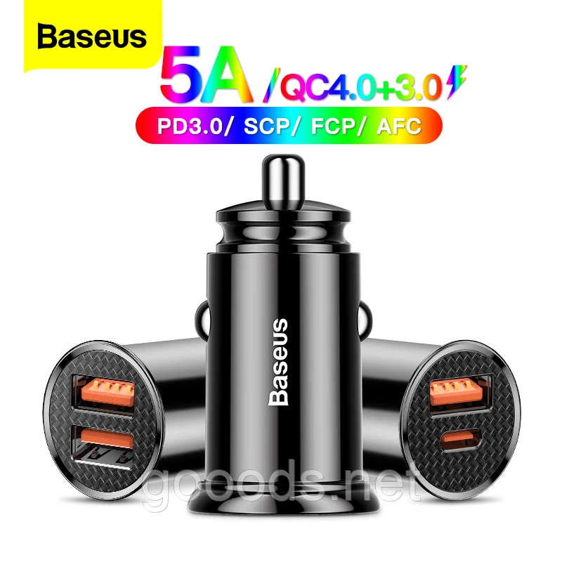 Швидка автомобільна зарядка Baseus 5A 30 Вт USB, USB-C