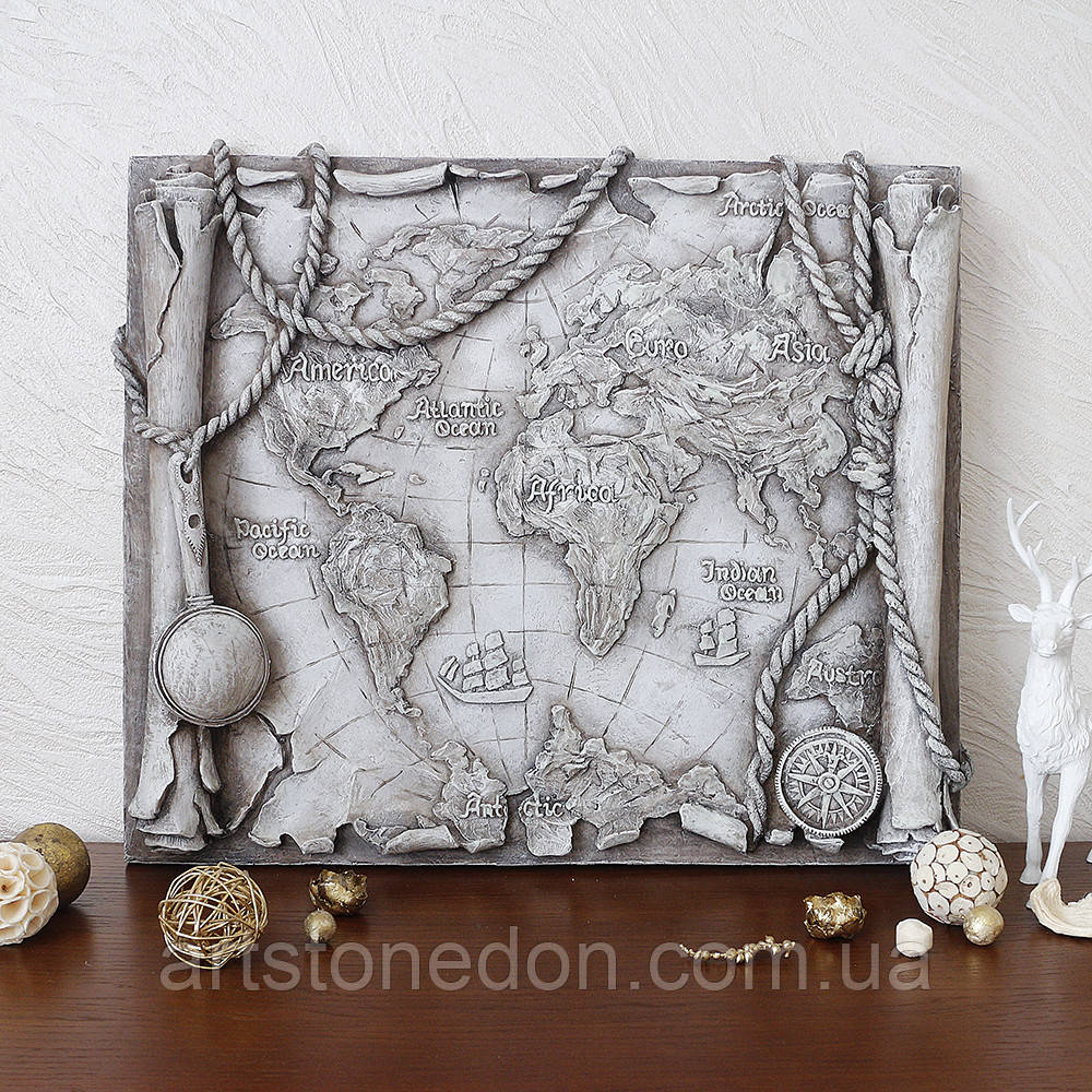 Барельєф "Дрова карта світу" світна, фото 1