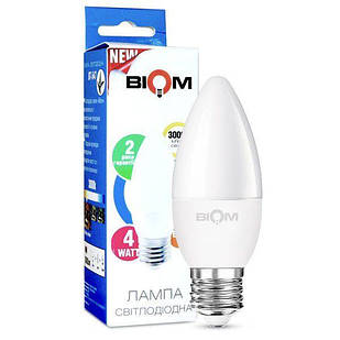 Світлодіодна лампа свічка Biom BT-547 тепле світло 3000К 4 Вт C37 цоколь E27