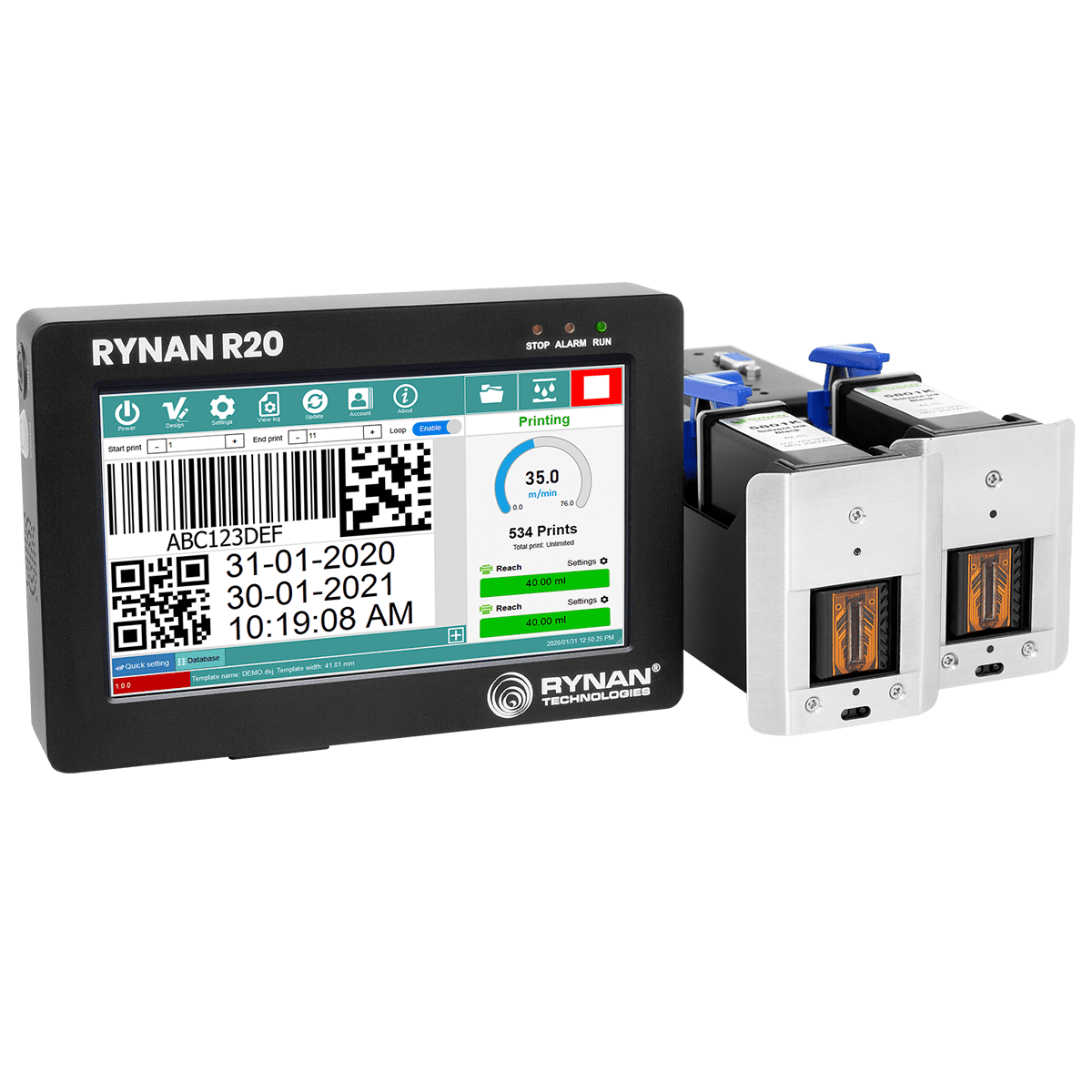 Термоструменевий маркіратор Rynan R20 Reach ( 25.4 мм висота друку. 2 голівки)