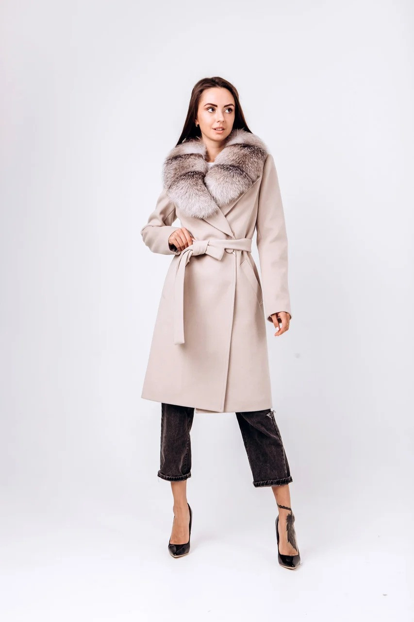 Зимовий шикарне жіноче пальто з хутром лисиці, фото 1