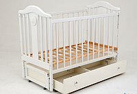 Детская кроватка деревянная маятник с шухлядой "Наполеон" ольха - цвет белый