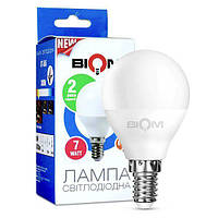 Светодиодная лампа "матовый шарик" Biom BT-565 теплый свет 3000К 7 Вт G45 цоколь E14