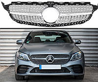 Радиаторная решетка Diamond Grille с диамантами W205 для Mercedes С160 C200 C300 под камеру SIlver