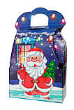 Новорічна картонна упаковка Сумка з Дідом морозом та Сніговиком синя 700-800 г. Н21, фото 3