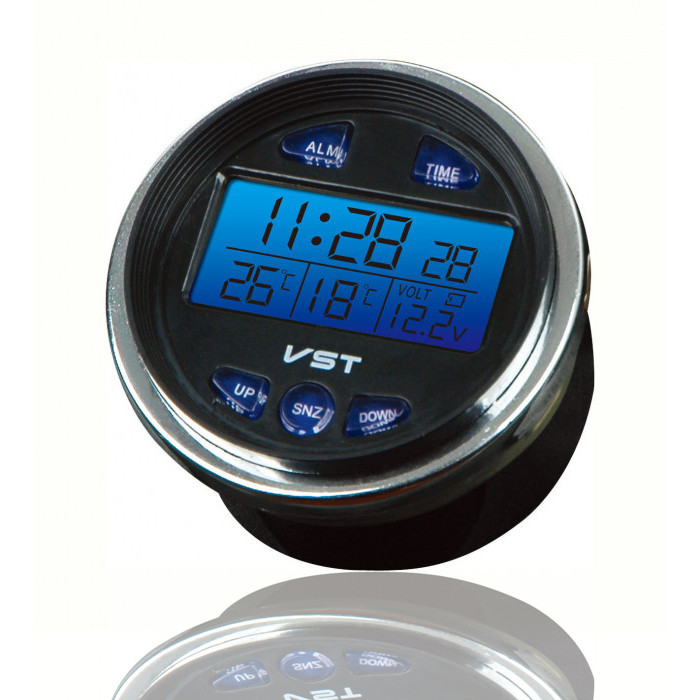 Электронные автомобильные часы VST 7042V с подсветкой (Black Silver) | Авто часы термометр в машину - фото 1 - id-p1275198120