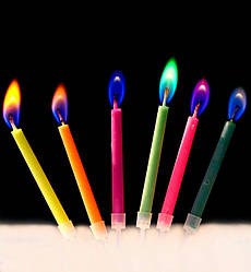 Свічки в торт "Різні вогні", висота 6 см., набір 6 шт., колір - асорті