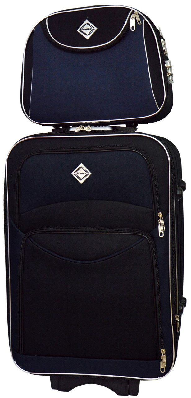 Комплект валіз і кейс Bonro Style (середній). Колір чорно-темно-синій.