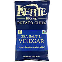ОРИГІНАЛ!Kettle Foods,Картопляні чіпси,морська сіль і оцет 142 грам виробництва США