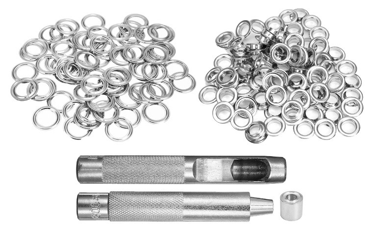 Набор для установки люверсов 10 мм 3 инструмента + 100 люверсов серебро ...