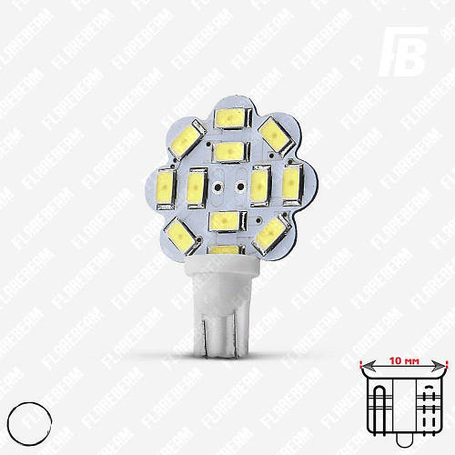 Лампа LED цоколь T10 (W3W/W5W, бесцокольная), 12 В, SMD 5630*12 (белый ...