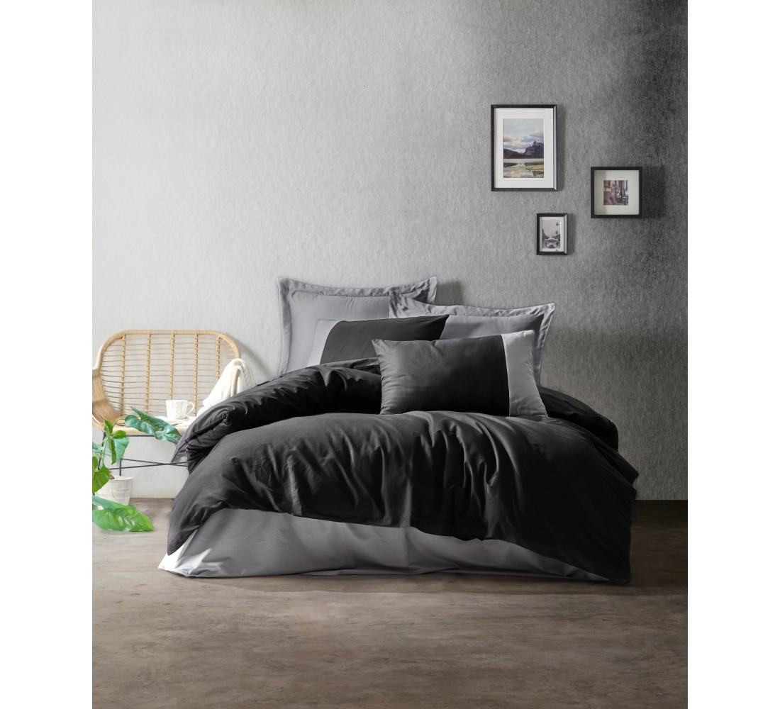 Постільна білизна Cotton Box Plain Siyah Gri двоспальний євро