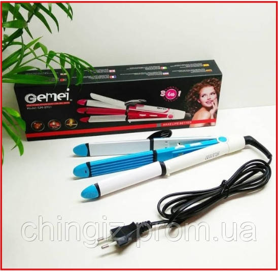 Плойка для завивки випрямляч гофре для волосся 3в1 Gemei GM 2921