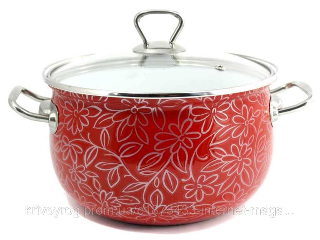 Каструля глибока 5,1л d=22 Рельєф Ажур Червоний 2598 В (Т) 67224 ТМ INTEROS, фото 1