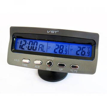 Електронні автомобільний годинник VST 7045 з підсвічуванням (Black Gray) | Авто годинник термометр в машину