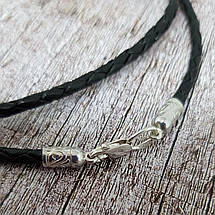 Шнур 3 мм. шкіряний, плетений зі срібними 925пр. конечниками та замком, плетений візерунок, фото 5