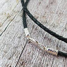 Шнур 3 мм. шкіряний, плетений зі срібними 925пр. конечниками та замком, плетений візерунок, фото 3