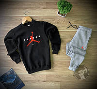 Спортивный костюм зимний мужской Nike Jordan серо-черный на флисе Комплект Джордан теплый