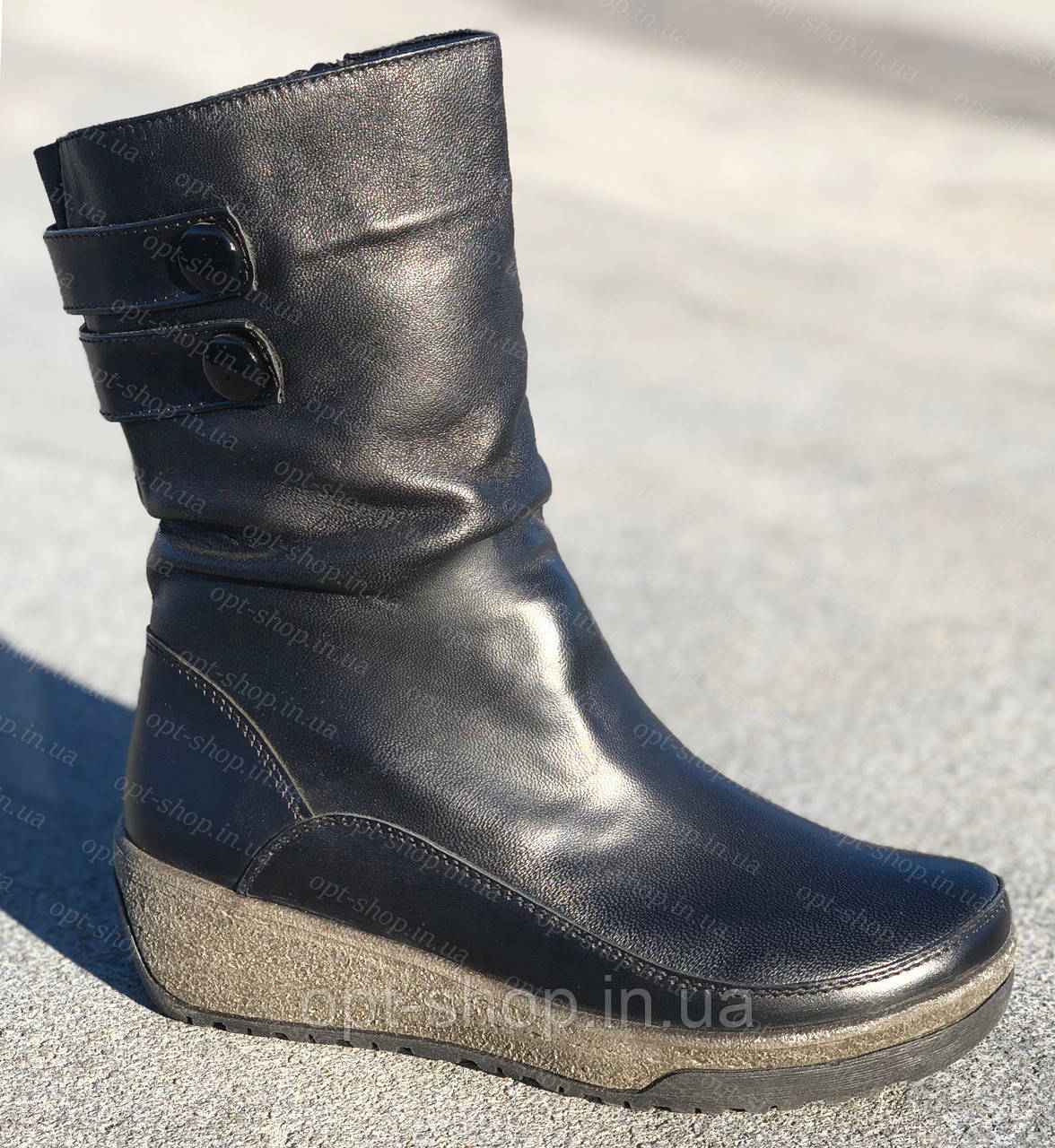 Жіночі зимові чоботи з натуральної шкіри на повну широку ногу халяву великого розміру 42, фото 1