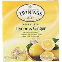 Twinings, Травяной чай, лимон и имбирь, без кофеина, 50 чайных пакетиков, 75 г