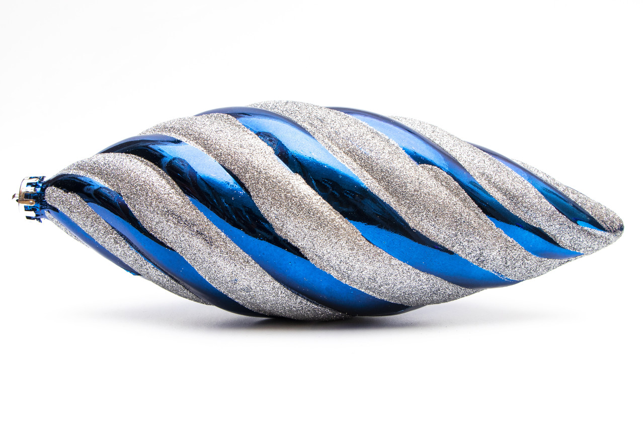 Велика ялинкова іграшка бурулька, 30 см, синій, сріблястий, глянець, гліттер, пластик (891572), фото 1