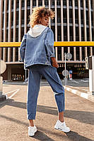 Стильна джинсова куртка з капюшоном S926 (42–50р) синій, фото 3
