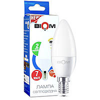 Светодиодная лампа свеча 7W Biom BT-569 теплый свет 3000К C37 цоколь E14