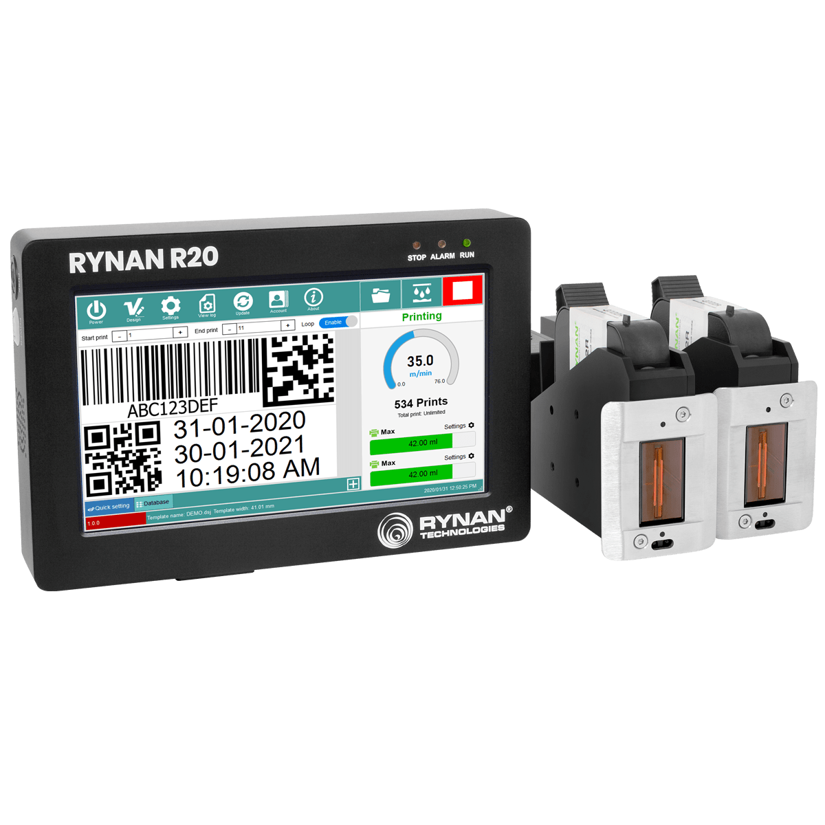 Термоструменевий маркіратор Rynan R20 Pro ( 25.4 мм висота друку. 2 голови по 12.7 мм)