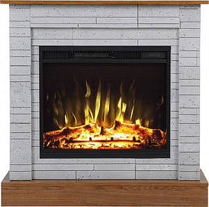 Декоративний електричний камін з підігрівом, підлоговий електрокамін Aflamo Vigo Бетон Дуб + LED 60 3D 90 см