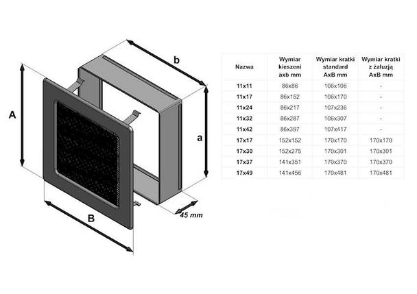 Вентиляційна решітка для каміна Kratki Oskar 11х32 см чорно-срібна 32OCS, фото 2