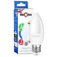 Светодиодная лампа свеча 7W Biom BT-568 нейтральный свет 4500К C37 цоколь E27