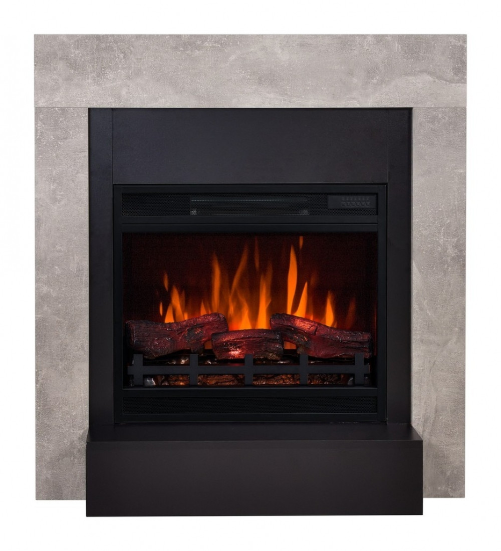 Підлоговий декоративний електрокамін з порталом, камінокомплект з обігрівом Aflamo SIMPLE Бетон + LED 60 3D, 90 см