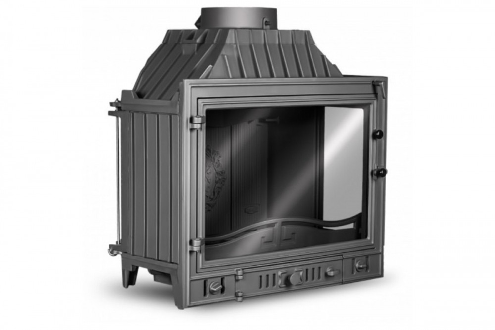 Чавунна камінна топка тривалого горіння для заміського будинку Kaw-Met W4 з правим боковим склом (14,5 KW)